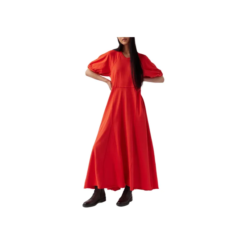 FREE PEOPLE Brentwood Maxi Short-Sleeved Dresses Women's Spicy Orange-0