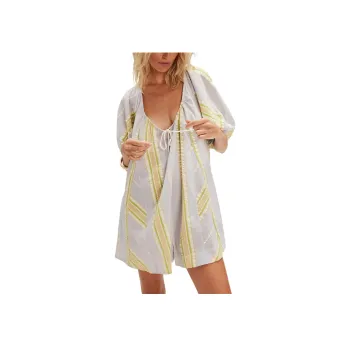FREE PEOPLE Bop Around Romper Short Sleeved Dress Women's Lavender Combo Seaside/Lavender Combination