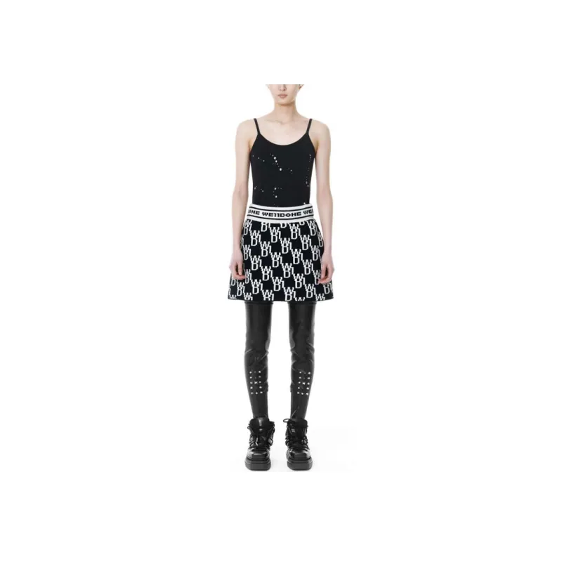 WE11DONE WD1 All Over Logo Knit Mini Skirt 'Black'-4