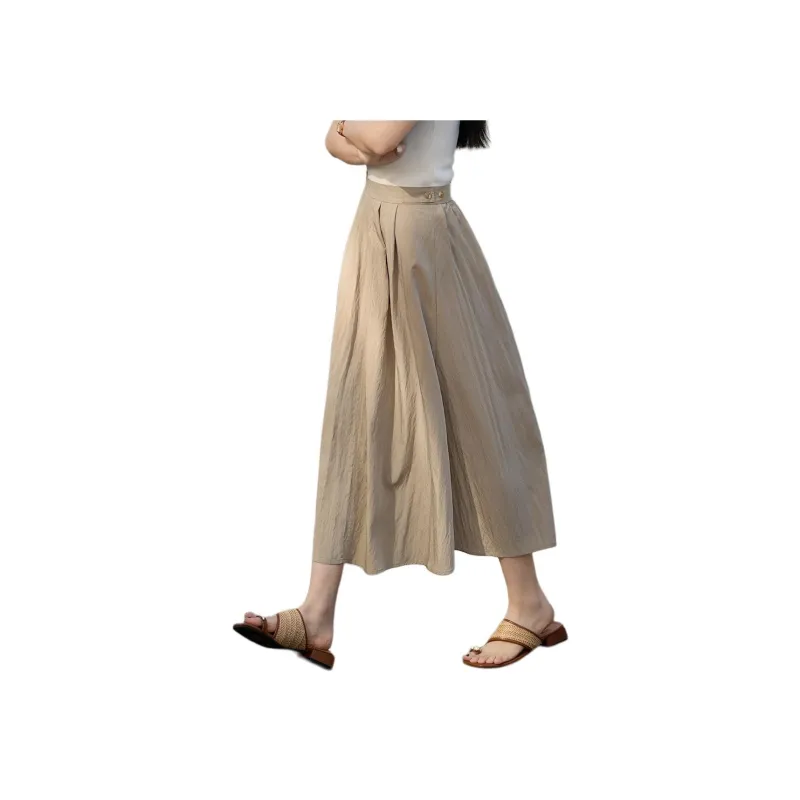 Mo Han Yi Mei Casual Long Skirt Women's Olive Gray Green-4