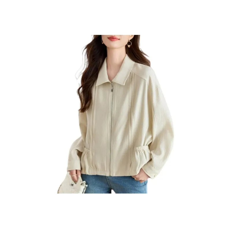 Korean Style Cropped Coat Women's Apricot-0