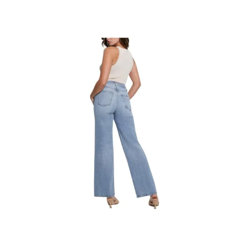 GUESS Eco Distressed High-Rise Wide Leg Jeans Women's Light Blue-1