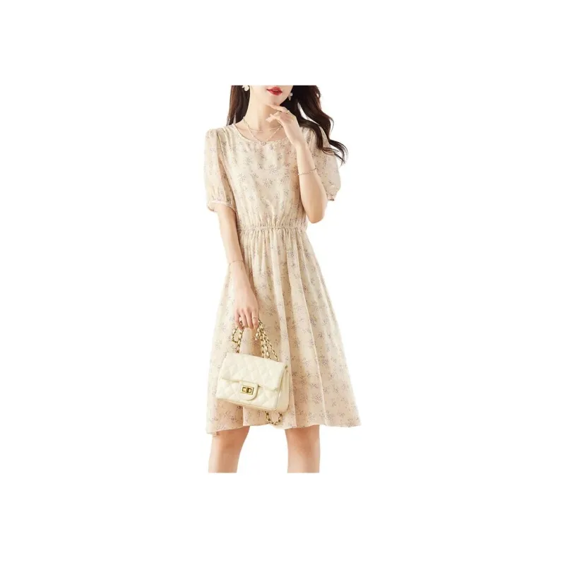 Still Quiet Short Sleeved Dresses Women's Beige/Multicolor-0