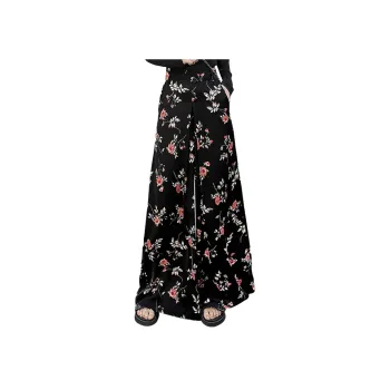 Cypress House Casual Pants Women's Black Red Flower