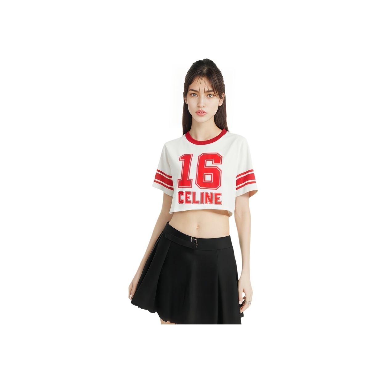 CELINE FW22 Women's 16 Cropped T-shirt in Cotton Jersey