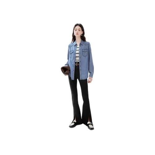 Qiushui Yiren 블루 여성 셔츠