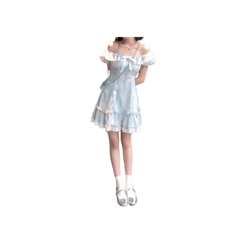 The Temptation Of The Muse Short Sleeved Dresses Women's Blue-2