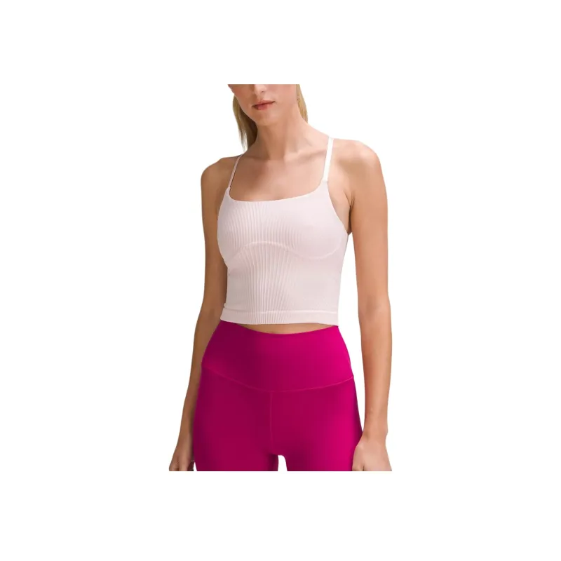 Lululemon Strappy Seamless Yoga Tank Top Light Support Sports Underwear Women's Pink-0