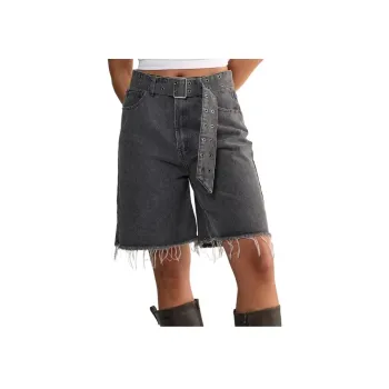 NASTY GAL Frayed Belted Denim Shorts Denim Shorts Women's