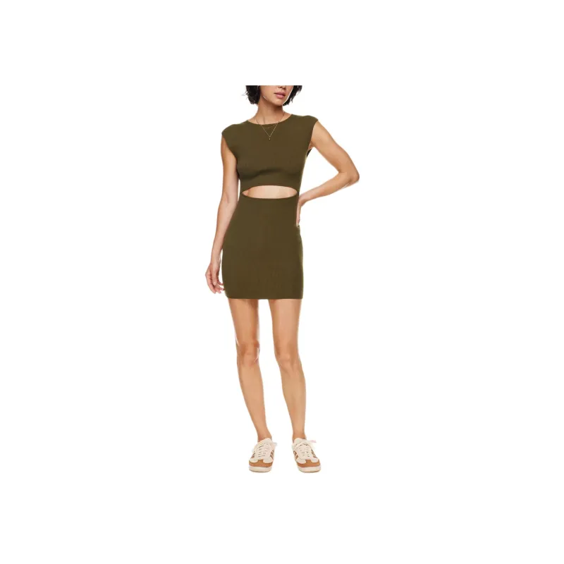 ARITZIA Wilfred Free Cut-Out Knit Mini Dress Short-Sleeved Dresses Women's Rustic Brown/Simple Brown-2
