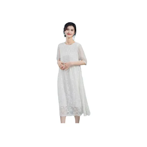 JINJU 베이지 여성 반팔 원피스