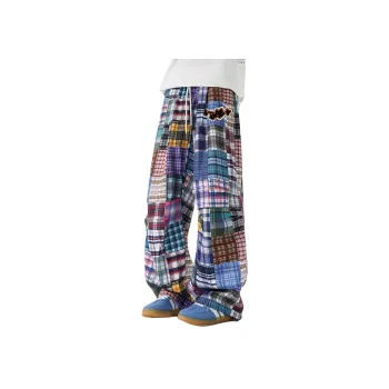 *EVAE+MOB Casual Pants Unisex Multicolor Yellow Plaid