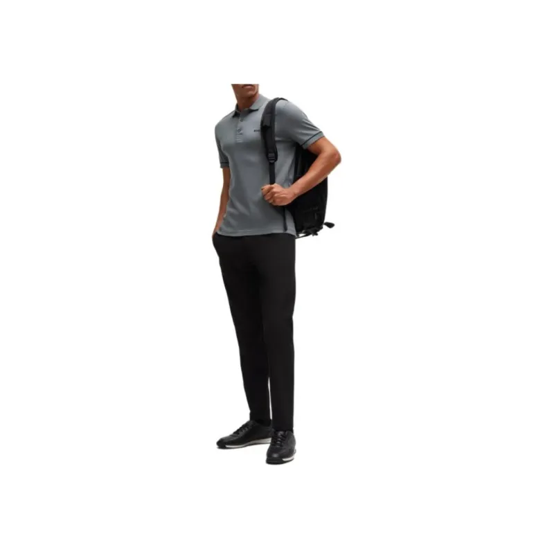 HUGO BOSS Interlock Cotton Slim Fit Polo Shirt With Contrast Trims Polo Shirt Men's Gray-1