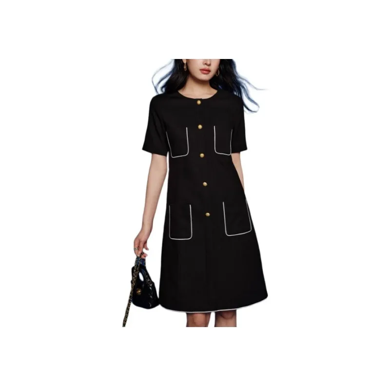 BASIC HOUSE Short-Sleeved Dresses Women's Advanced Classic Black-3