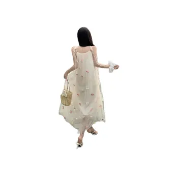 Flowers In Water Slip Dress Women's Apricot