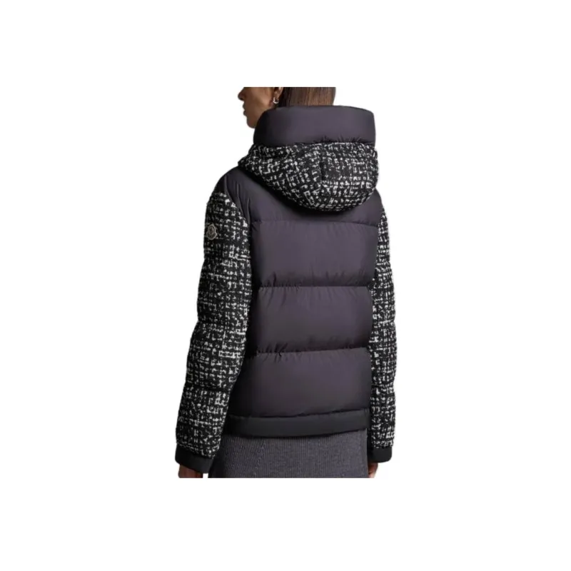 Moncler Orange Panelled Tweed Puffer Jacket-1