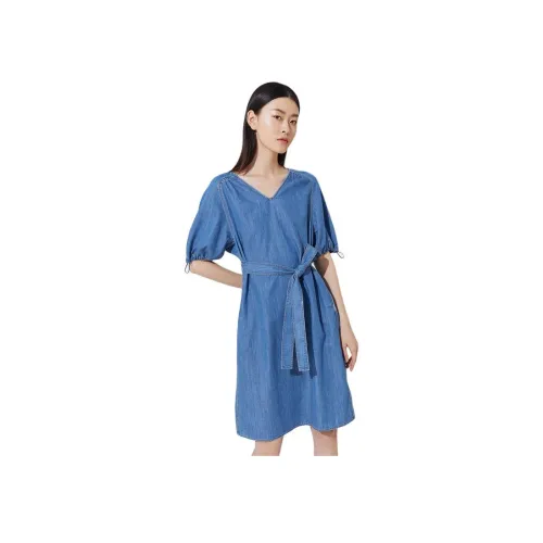 VIZAVIZA 데님 블루 여성 반팔 원피스
