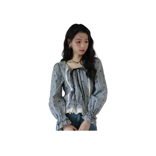 MISHOW 블랙 스트라이프 패턴 블라우스 여성 셔츠