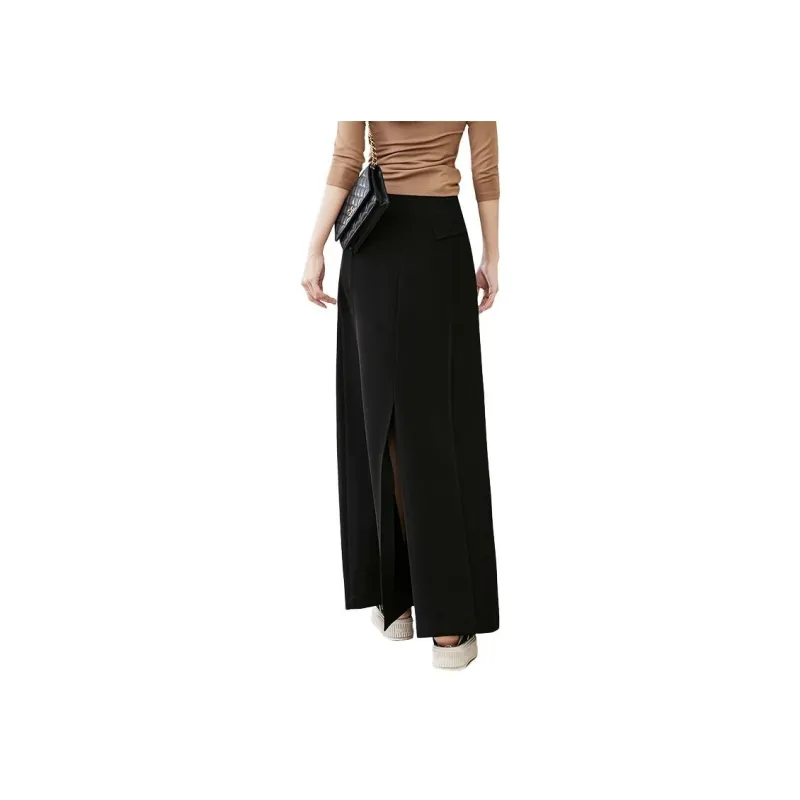 Late White Casual Long Skirts Women's Black-0