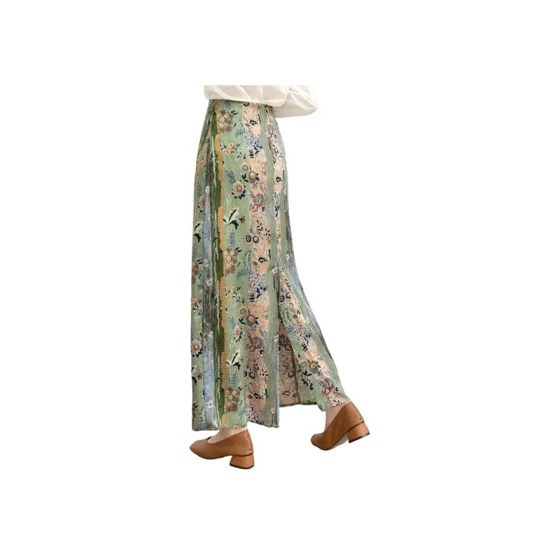 Cypress House Casual Long Skirt Women's Green Floral-0