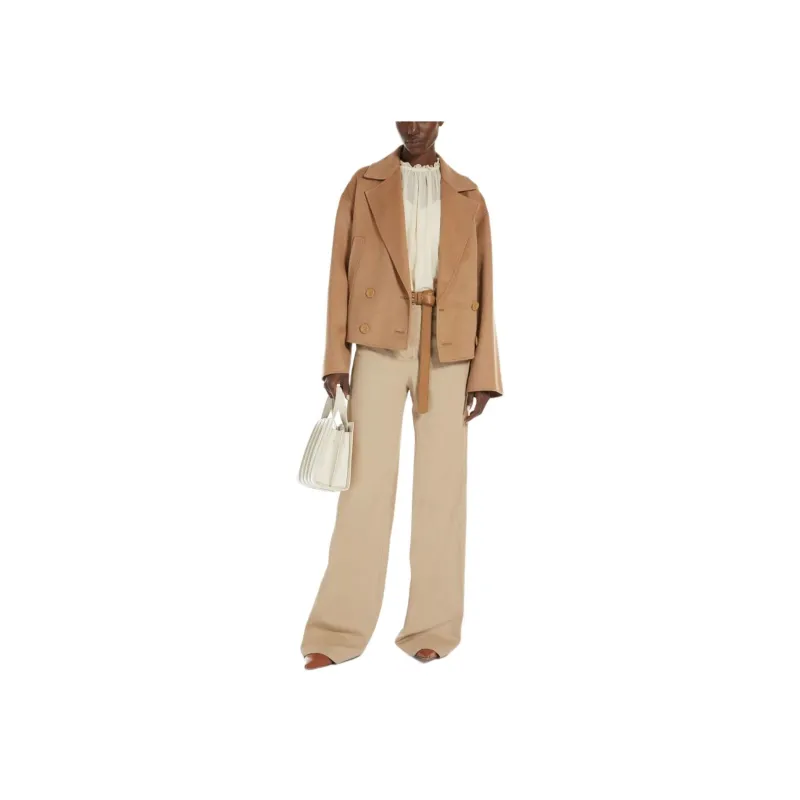 MaxMara Celso Collection Double Breasted Pea Coat In Wool, Silk And Cashmere Jackets & Coats Women's Camel-1