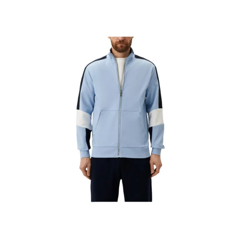 HUGO BOSS Cotton Blend Zip Up Sweatshirt With Colour Blocking Jackets Coats Men's Light Blue-2