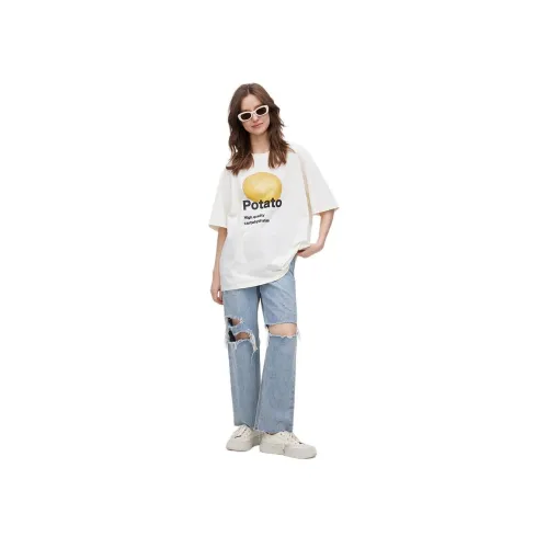 URLAZH 아이보리 여성 티셔츠