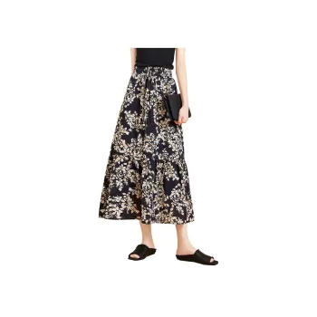 TOUCH Casual Long Skirt Women's Black Sole With Beige Coffee Floral
