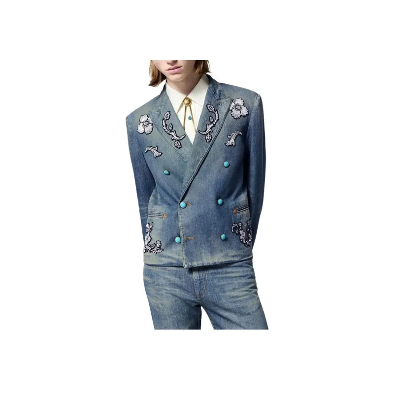 LOUIS VUITTON Embroidered Double Breasted Cotton Chambray Jacket-2
