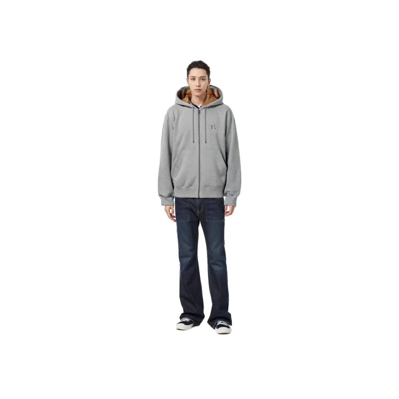 Burberry Men Letter Graphic Cotton Blend Zip Hoodie Pale