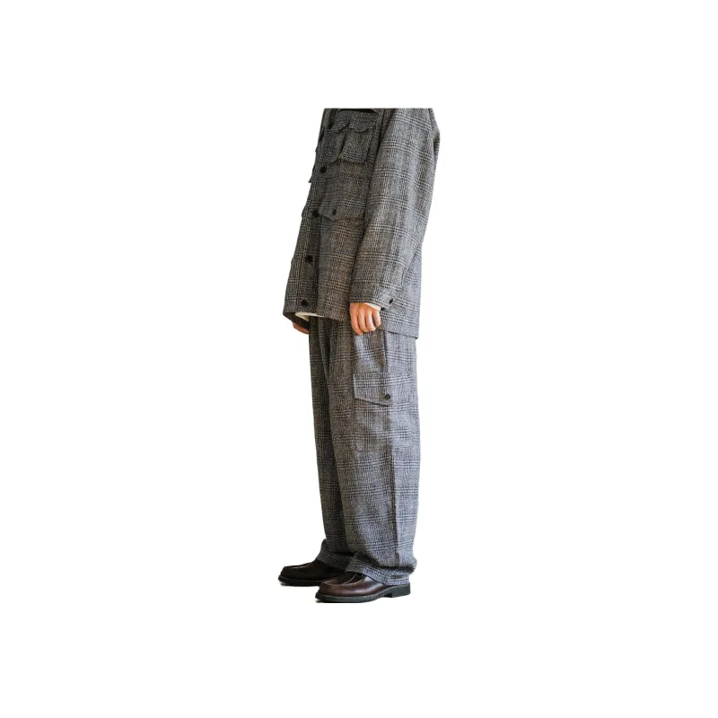 PUNCTILIOUS Casual Pants Unisex Gray Blue Plaid-3