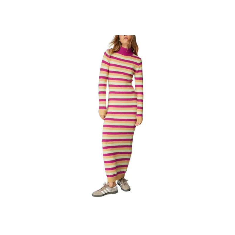NASTY GAL Stripe Knitted Maxi Dress Long-Sleeved Dresses Women's Multicolor-0