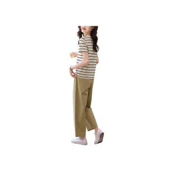 Mo Han Yi Mei Casual Suit Women's Khaki+Stripes