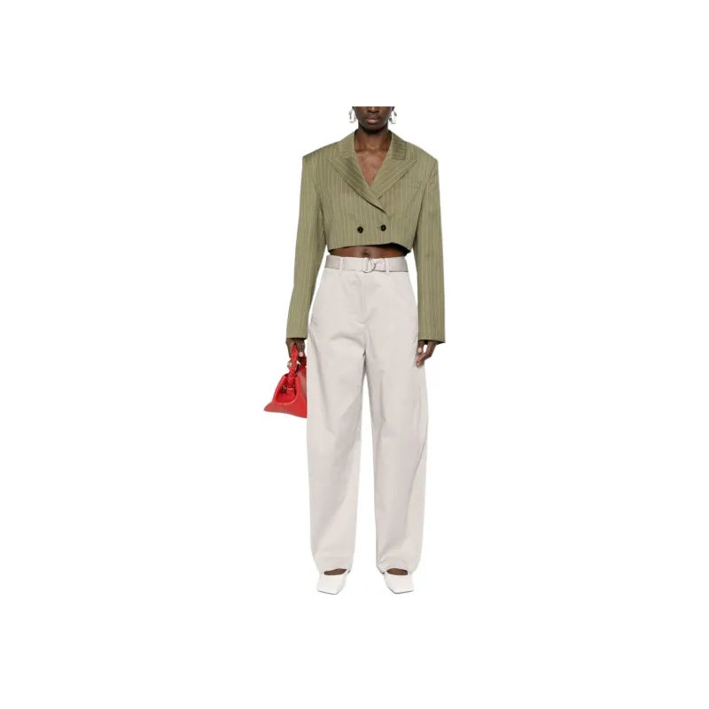 MSGM High Waist Wide Leg Belted Twill Trousers-1