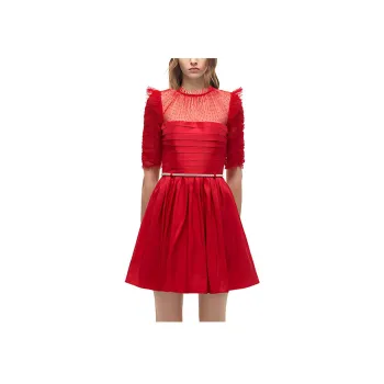 Self portrait FW21 Short Sleeved Dress Women's France Red