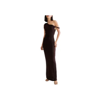 NASTY GAL Slinky Off Shoulder Maxi Dress Sleeveless Dress Women's Chocolate