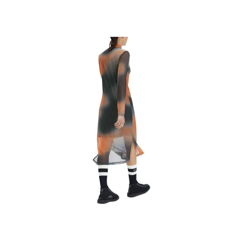 FRED PERRY Printed Mesh Mock Neck Dress Long Sleeved Dress Women's Multicolor-3