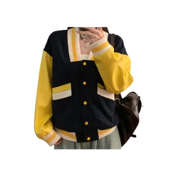 Mu Xiao Xin Velvet feel Coat Women's Navy Blue & Yellow
