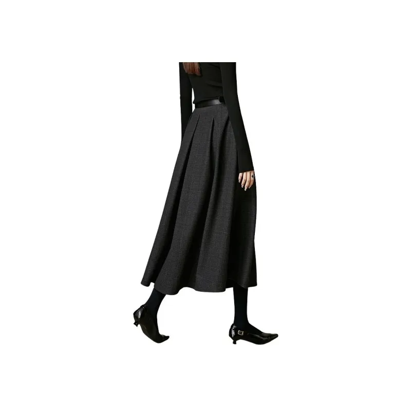 Late White Casual Long Skirt Women's Dark Gray-1