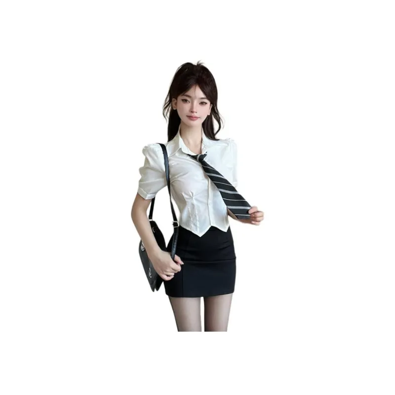 DGMZ Uniforms Women's Shirt Tie Black Skirt Set-0