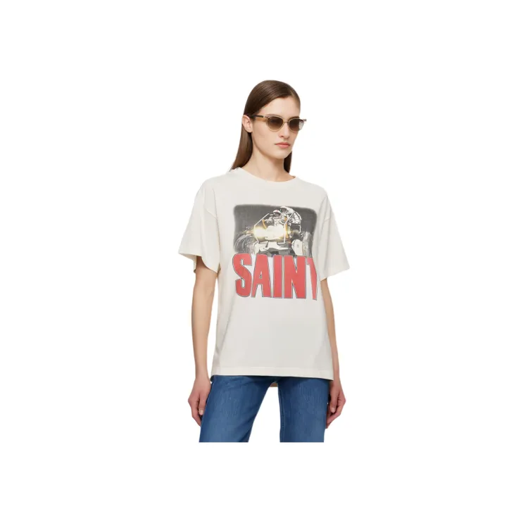 ☆FREEDOM☆ Overfit back print t-shirt white grey PH24SMTS00 SAINT Mxxxxx x FREEDOM SS24 T Shirt Unisex White - POIZON