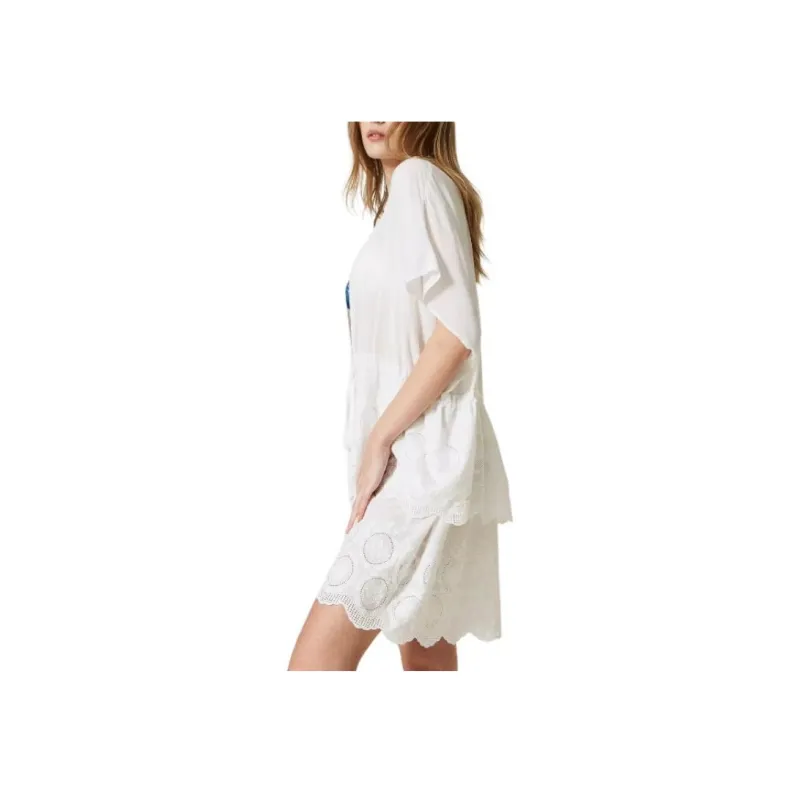 TWINSET MILANO Flounced Kaftan With Belt Short-Sleeved Dresses Women's White-2