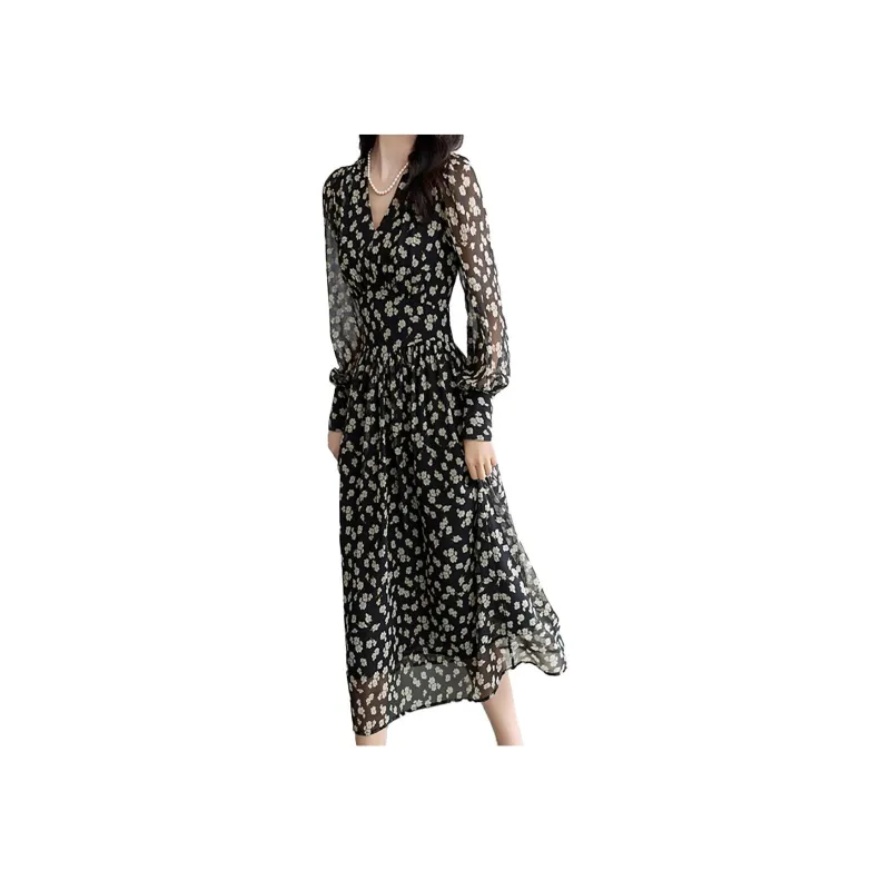 Mapping Long-Sleeved Dresses Women's Jasmine Floral Pattern-1