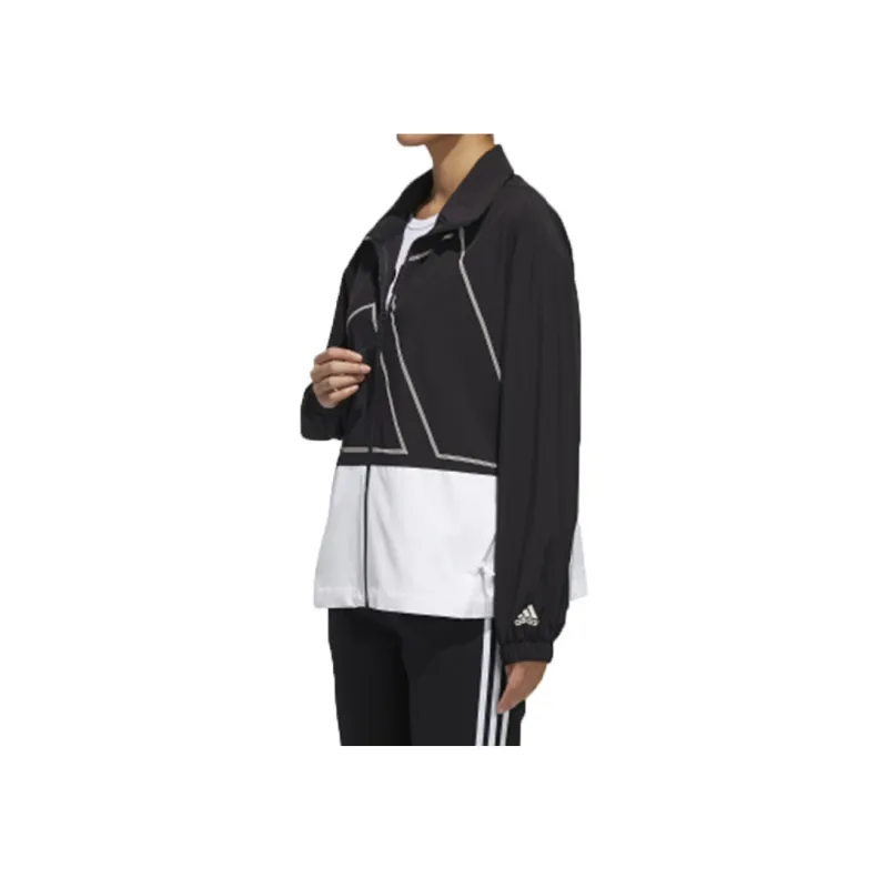 Adidas Retro Sports Stand Collar Jackets Women's Black-3