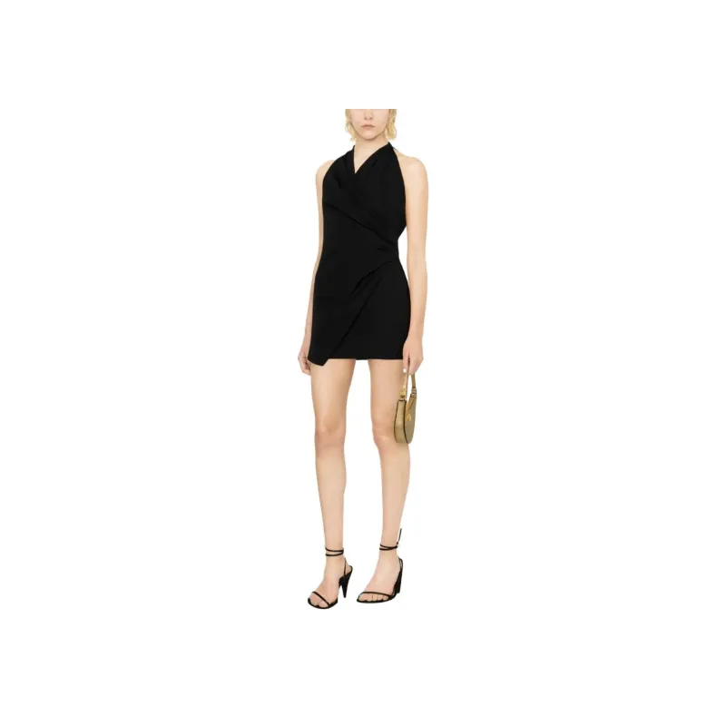 BALMAIN Halterneck Sleeveless Draped Mini Dress-3