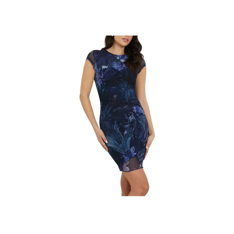 GUESS All Over Print Dress Short Sleeved Dresses Women's Blue-3