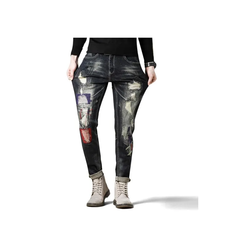 FAIRWHALE Jeans Spring Summer Unisex Patch Black-7