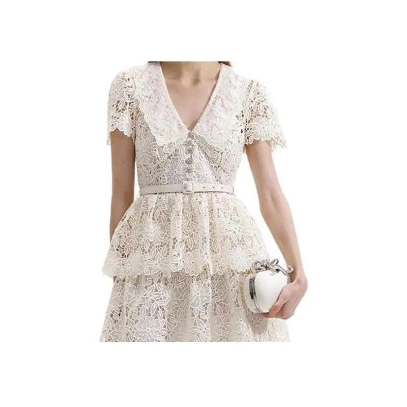 Self portrait Short Sleeved Dresses Women's Ivory White-3