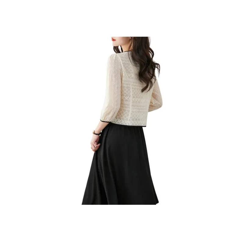 Still quiet Two Piece Skirt Sets Women's Clothing Sets Beige+Black-2