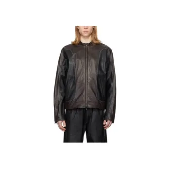 DIESEL Leather Jacket Men's Black Brown